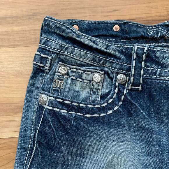 Miss Me Easy Cropped Jeans Size 27 JE5380EC4 Embellished Pockets Cuffed Hem - Picture 3 of 11